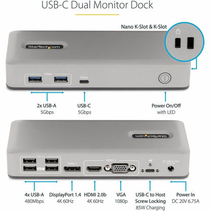 StarTech.com Dual-Monitor USB-C Docking Station with 7-Port USB Hub and 4K Support - Part No. 101N-USBC-DOCK