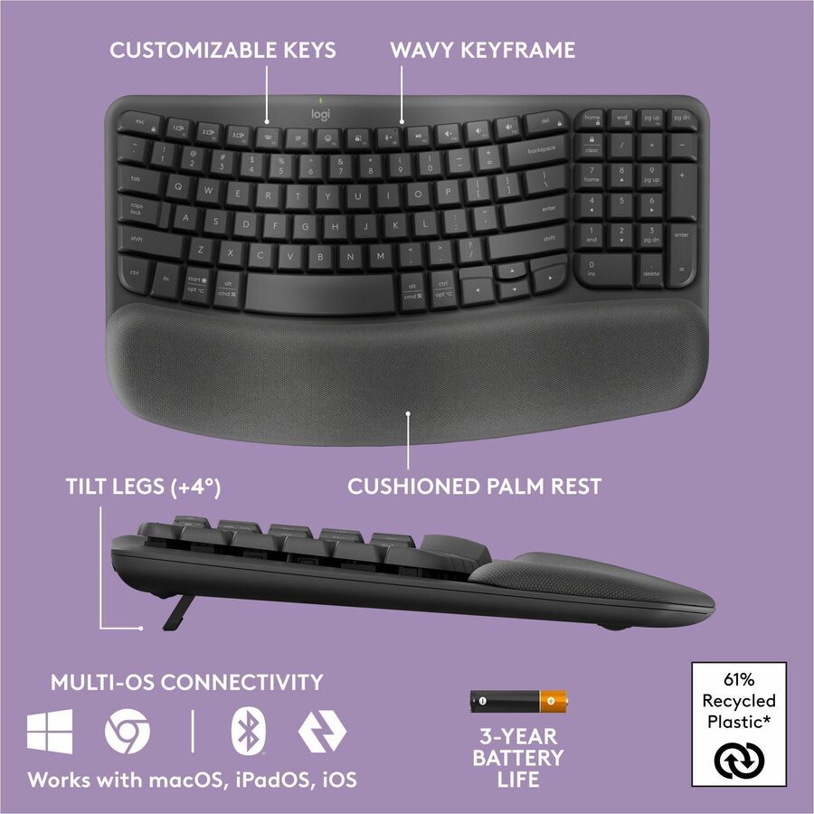 Logitech Wave Keys MK670 Wireless Ergonomic Keyboard and Mouse Combo - Graphite