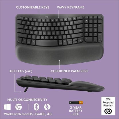 Logitech Wave Keys MK670 Wireless Ergonomic Keyboard and Mouse Combo - Graphite