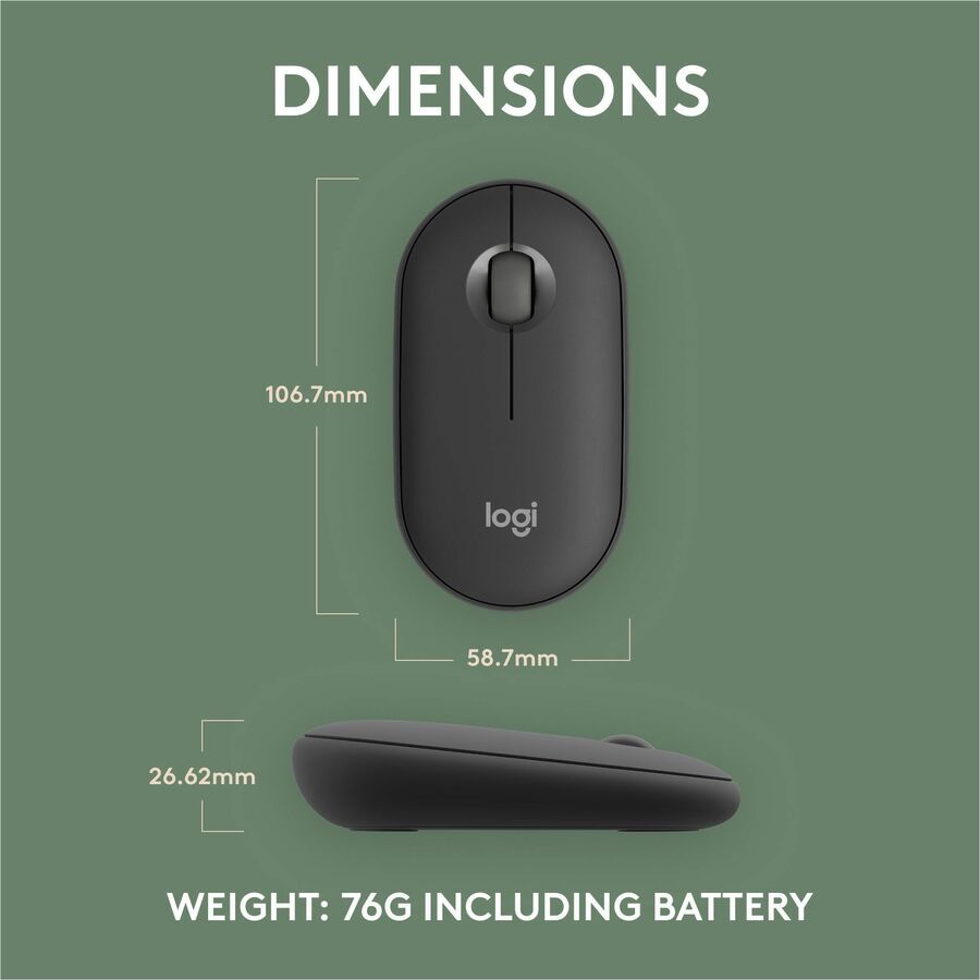 Logitech Pebble Mouse 2 M350s Wireless Bluetooth Mouse with Quiet Clicks and 4,000 dpi – Tonal Graphite