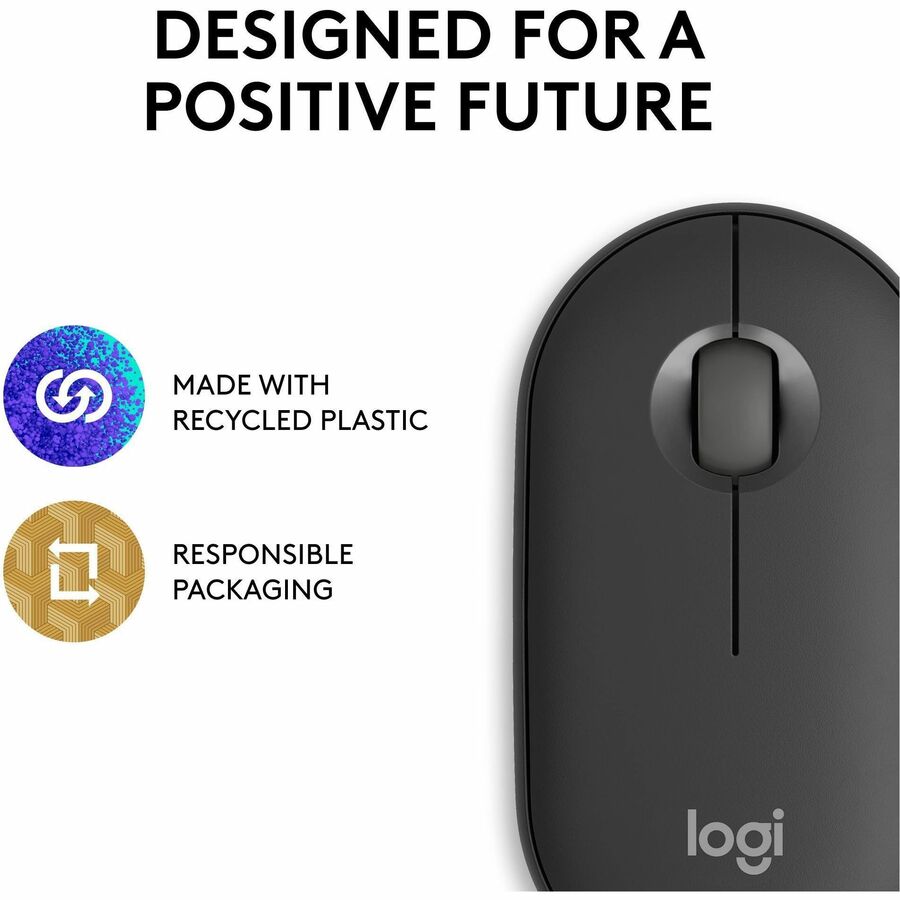 Logitech Pebble Mouse 2 M350s Wireless Bluetooth Mouse with Quiet Clicks and 4,000 dpi – Tonal Graphite