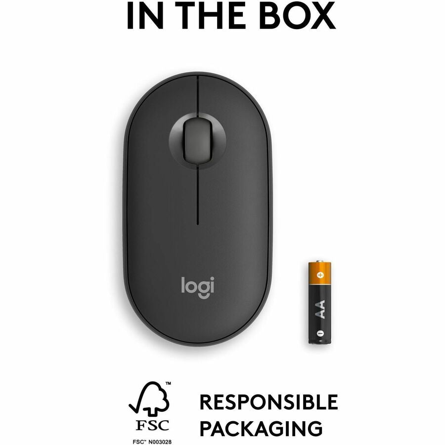 Logitech Pebble Mouse 2 M350s Wireless Bluetooth Mouse with Quiet Clicks and 4,000 dpi – Tonal Graphite