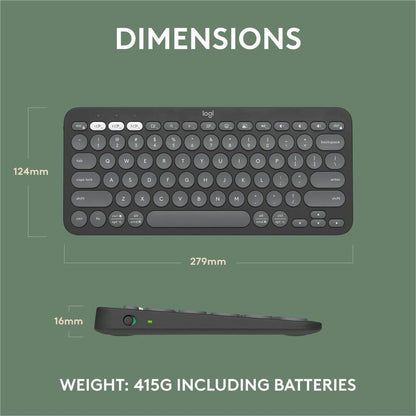 Logitech Pebble Keys 2 K380s Wireless Bluetooth Keyboard with Recycled Plastic, Multi-Device Compatibility, and Up to 3-Year Battery Life