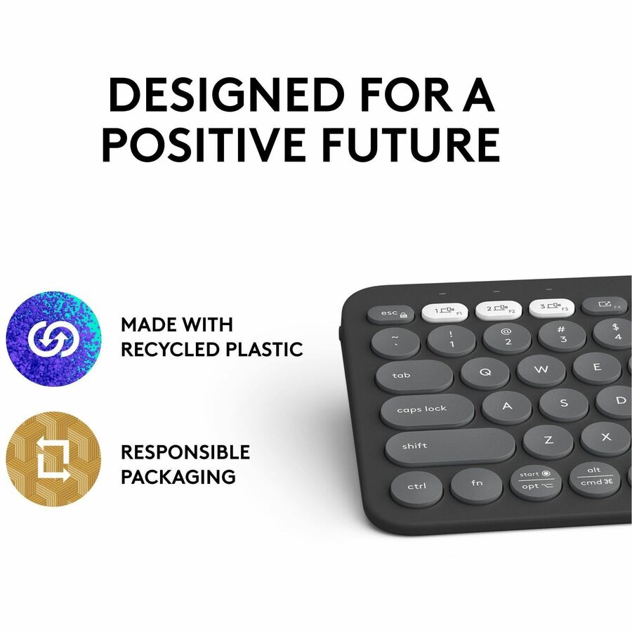 Logitech Pebble Keys 2 K380s Wireless Bluetooth Keyboard with Recycled Plastic, Multi-Device Compatibility, and Up to 3-Year Battery Life