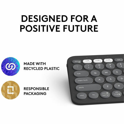 Logitech Pebble Keys 2 K380s Wireless Bluetooth Keyboard with Recycled Plastic, Multi-Device Compatibility, and Up to 3-Year Battery Life