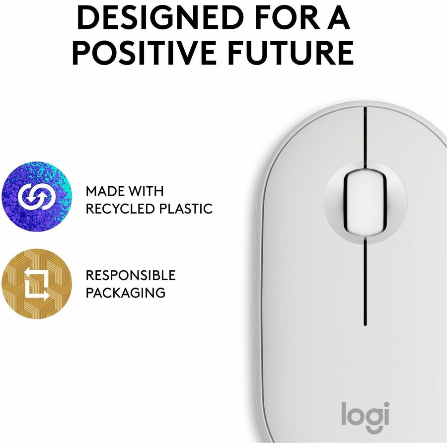 Logitech Pebble Mouse 2 M350s Wireless Bluetooth Mouse - Compact, Quiet, Portable in Tonal White
