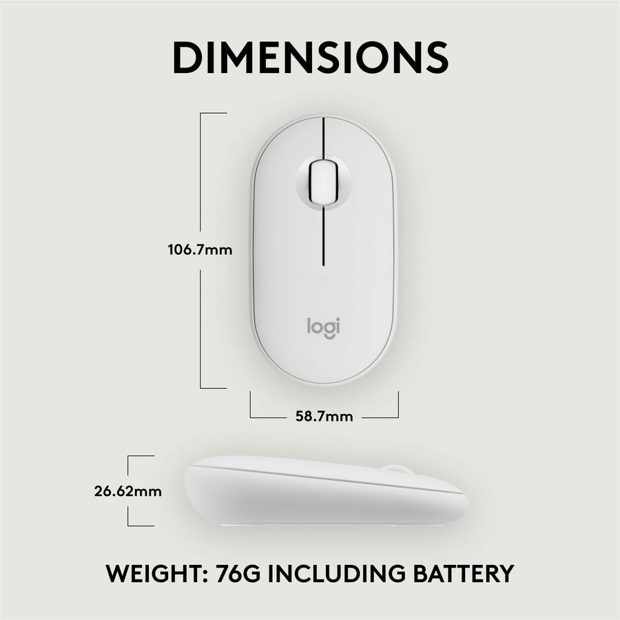Logitech Pebble Mouse 2 M350s Wireless Bluetooth Mouse - Compact, Quiet, Portable in Tonal White