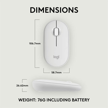 Logitech Pebble Mouse 2 M350s Wireless Bluetooth Mouse - Compact, Quiet, Portable in Tonal White