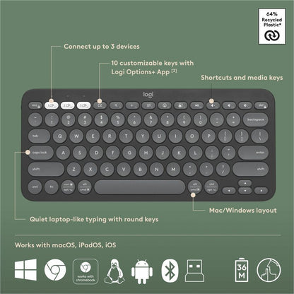 Logitech Pebble 2 Combo Wireless Keyboard and Mouse - Quiet, Portable, Recycled Plastic Design