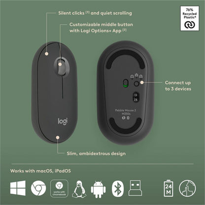 Logitech Pebble 2 Combo Wireless Keyboard and Mouse - Quiet, Portable, Recycled Plastic Design