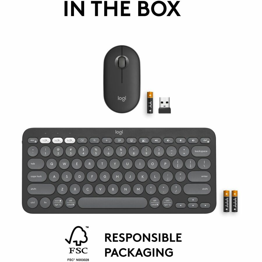 Logitech Pebble 2 Combo Wireless Keyboard and Mouse - Quiet, Portable, Recycled Plastic Design