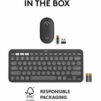 Logitech Pebble 2 Combo Wireless Keyboard and Mouse - Quiet, Portable, Recycled Plastic Design