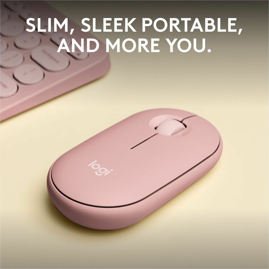 Logitech Pebble Mouse 2 M350s Wireless Bluetooth Mouse - Slim, Portable, Quiet Clicks, Tonal Rose