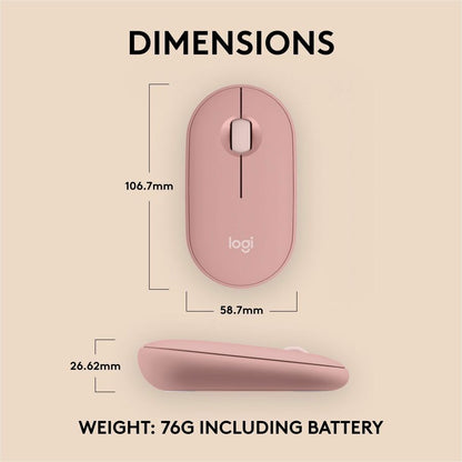 Logitech Pebble Mouse 2 M350s Wireless Bluetooth Mouse - Slim, Portable, Quiet Clicks, Tonal Rose