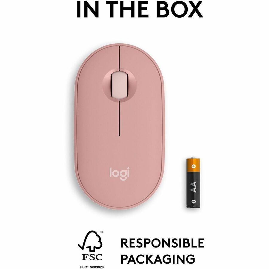 Logitech Pebble Mouse 2 M350s Wireless Bluetooth Mouse - Slim, Portable, Quiet Clicks, Tonal Rose
