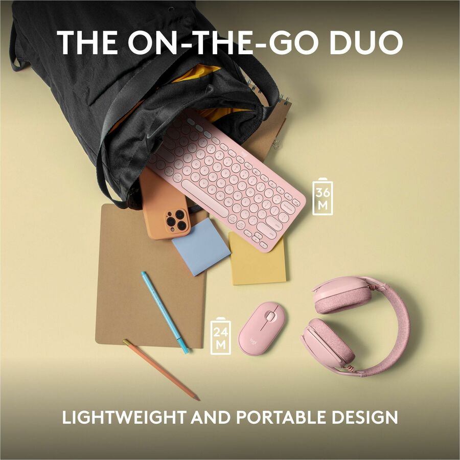 Logitech Pebble 2 Combo Wireless Keyboard and Mouse in Tonal Rose – Quiet, Portable, Recycled Plastic Design