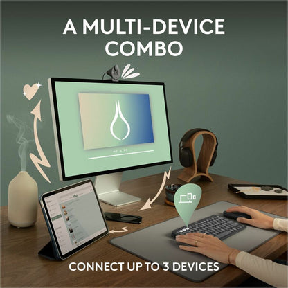 Logitech Pebble 2 Combo Wireless Keyboard and Mouse in Tonal Rose – Quiet, Portable, Recycled Plastic Design