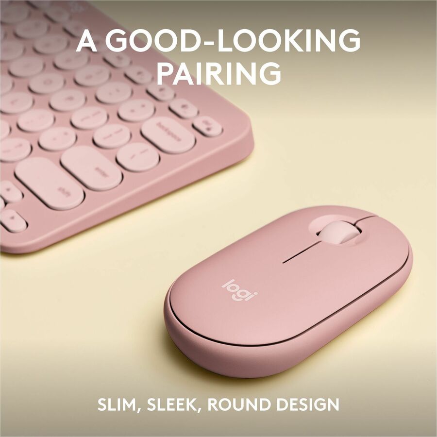 Logitech Pebble 2 Combo Wireless Keyboard and Mouse in Tonal Rose – Quiet, Portable, Recycled Plastic Design