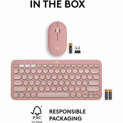 Logitech Pebble 2 Combo Wireless Keyboard and Mouse in Tonal Rose – Quiet, Portable, Recycled Plastic Design