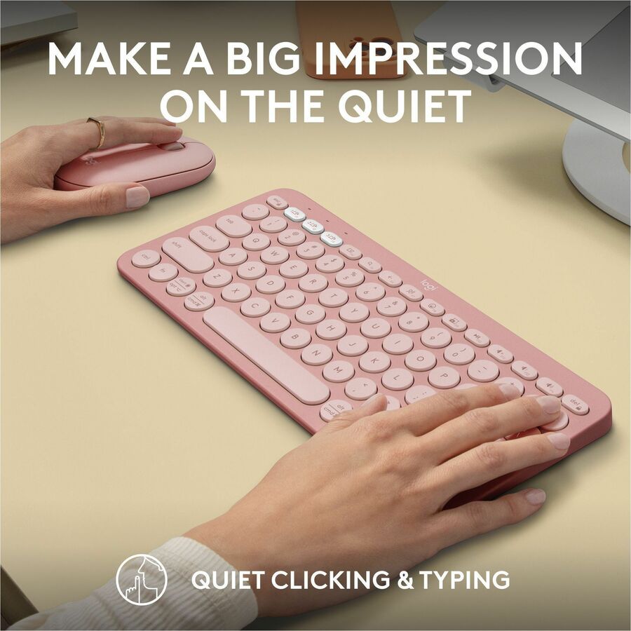 Logitech Pebble 2 Combo Wireless Keyboard and Mouse in Tonal Rose – Quiet, Portable, Recycled Plastic Design
