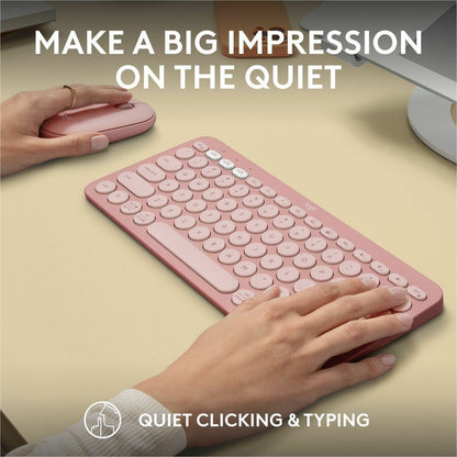 Logitech Pebble 2 Combo Wireless Keyboard and Mouse in Tonal Rose – Quiet, Portable, Recycled Plastic Design