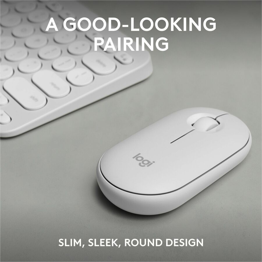 Logitech Pebble 2 Combo Wireless Keyboard and Mouse - Quiet, Portable, Recycled Plastic, Tonal White