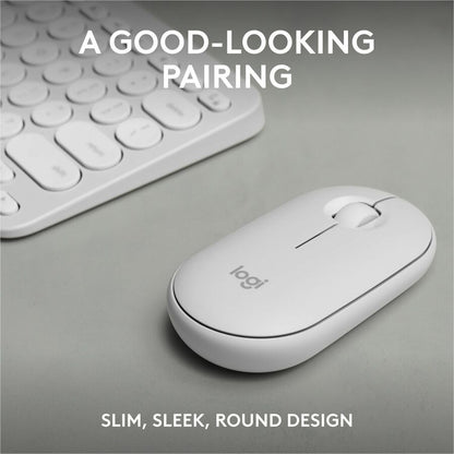 Logitech Pebble 2 Combo Wireless Keyboard and Mouse - Quiet, Portable, Recycled Plastic, Tonal White