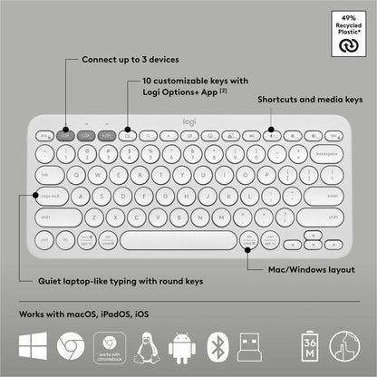 Logitech Pebble 2 Combo Wireless Keyboard and Mouse - Quiet, Portable, Recycled Plastic, Tonal White