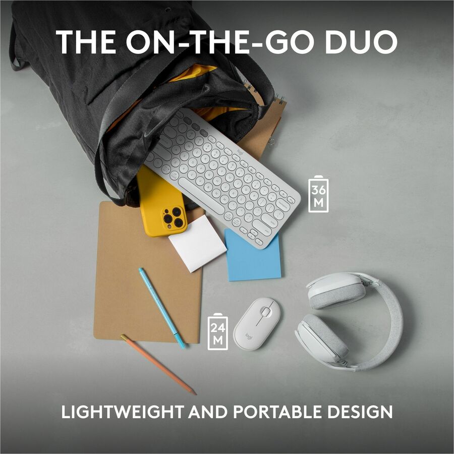 Logitech Pebble 2 Combo Wireless Keyboard and Mouse - Quiet, Portable, Recycled Plastic, Tonal White