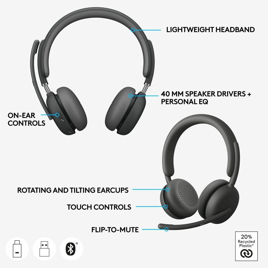 Logitech Zone 950 Wireless Headset with Active Noise Canceling and Call Clarity