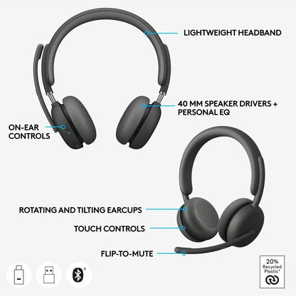 Logitech Zone 950 Wireless Headset with Active Noise Canceling and Call Clarity