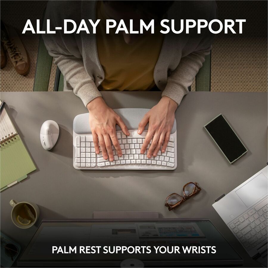 Logitech Wave Keys Wireless Ergonomic Keyboard with Cushioned Palm Rest, Natural Typing Comfort, Easy-Switch, Off White