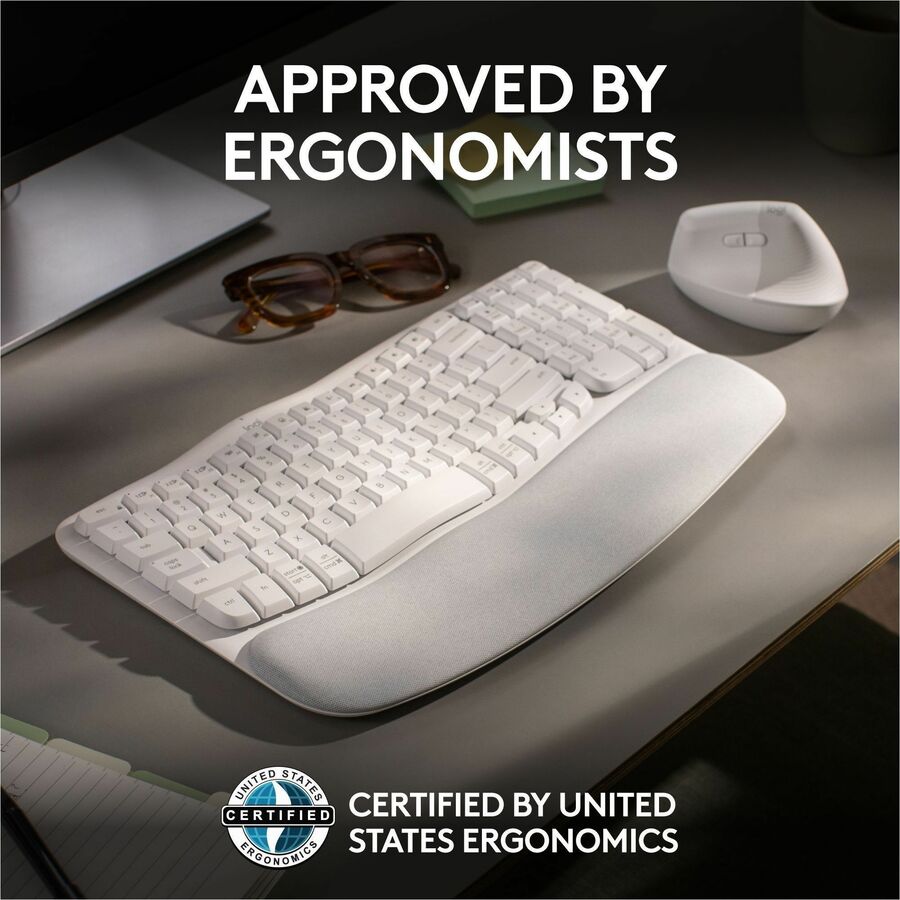 Logitech Wave Keys Wireless Ergonomic Keyboard with Cushioned Palm Rest, Natural Typing Comfort, Easy-Switch, Off White