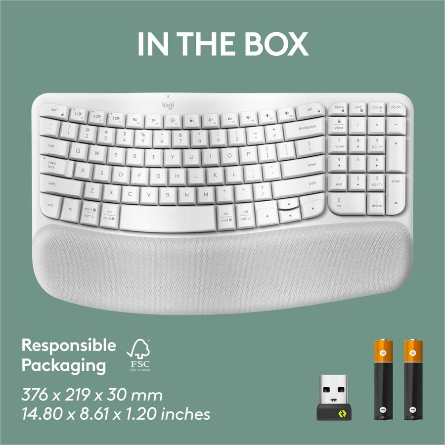 Logitech Wave Keys Wireless Ergonomic Keyboard with Cushioned Palm Rest, Natural Typing Comfort, Easy-Switch, Off White