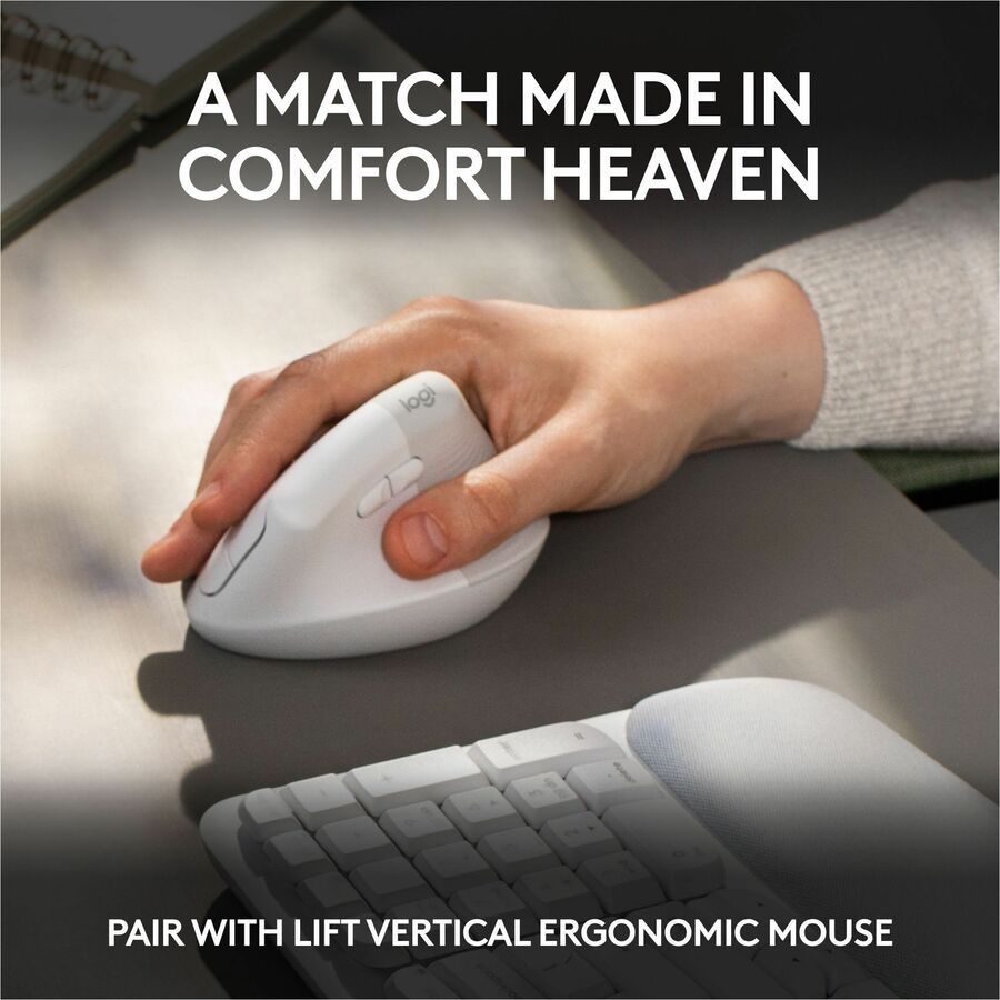 Logitech Wave Keys Wireless Ergonomic Keyboard with Cushioned Palm Rest, Natural Typing Comfort, Easy-Switch, Off White