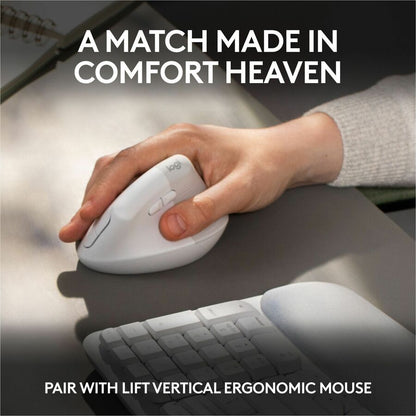 Logitech Wave Keys Wireless Ergonomic Keyboard with Cushioned Palm Rest, Natural Typing Comfort, Easy-Switch, Off White