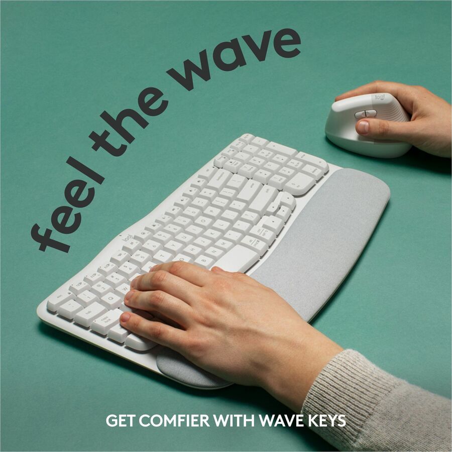 Logitech Wave Keys Wireless Ergonomic Keyboard with Cushioned Palm Rest, Natural Typing Comfort, Easy-Switch, Off White