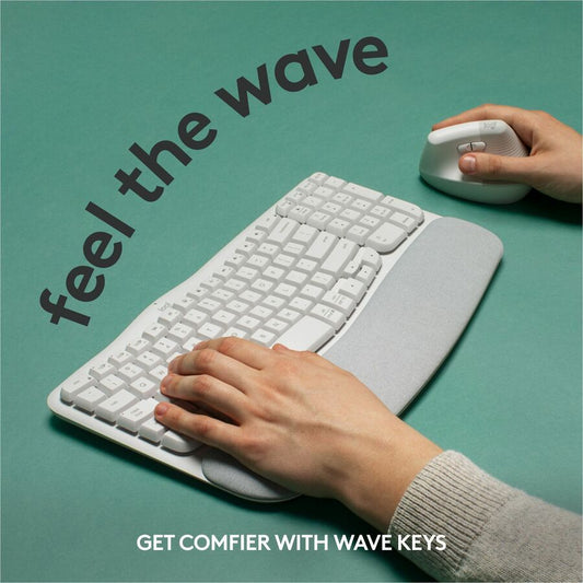 Logitech Wave Keys Wireless Ergonomic Keyboard with Cushioned Palm Rest, Natural Typing Comfort, Easy-Switch, Off White