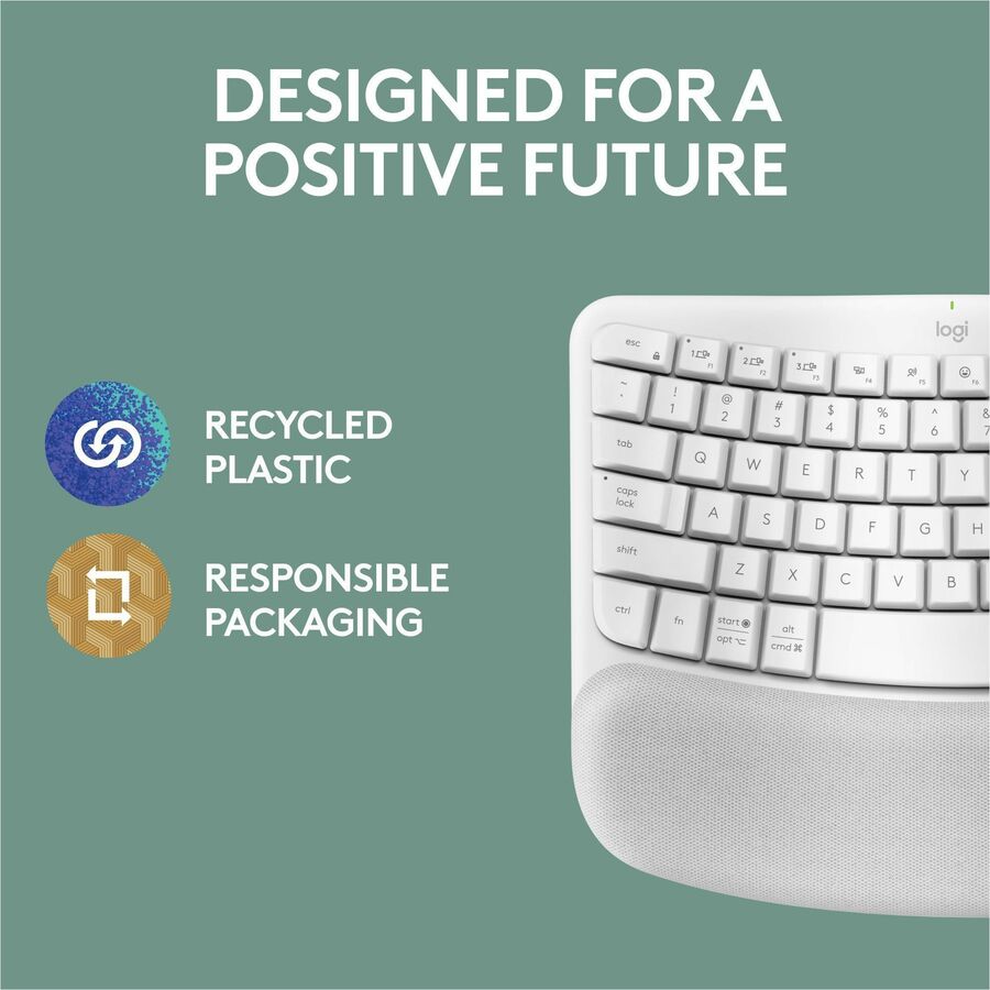 Logitech Wave Keys Wireless Ergonomic Keyboard with Cushioned Palm Rest, Natural Typing Comfort, Easy-Switch, Off White