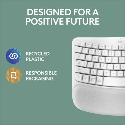 Logitech Wave Keys Wireless Ergonomic Keyboard with Cushioned Palm Rest, Natural Typing Comfort, Easy-Switch, Off White