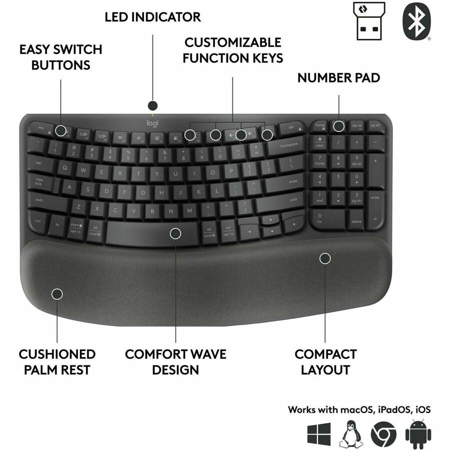 Logitech Wave Keys for Business Ergonomic Wireless Keyboard - Graphite