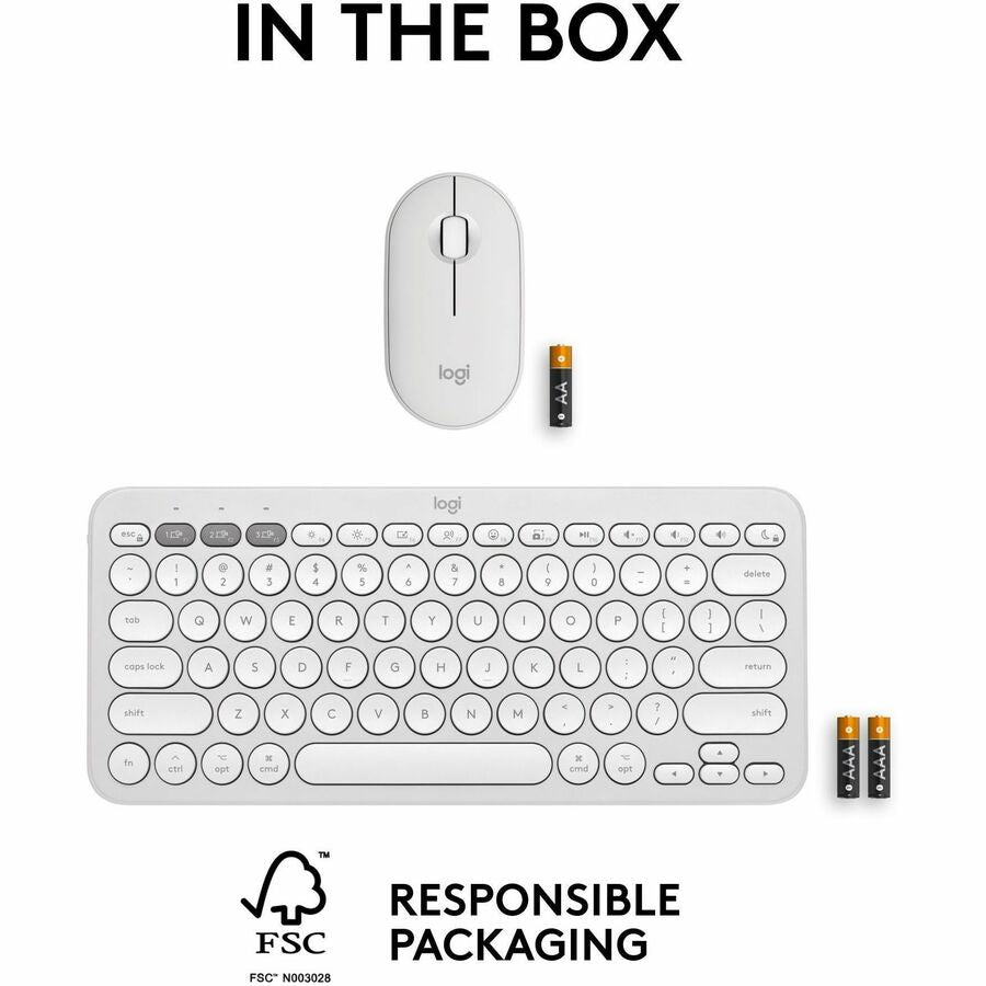 Logitech Pebble 2 Combo for Mac Wireless Keyboard and Mouse - Slim, Quiet, Portable in Tonal White