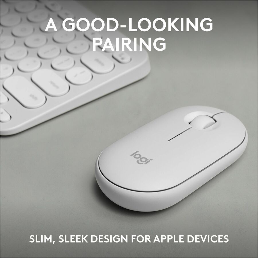 Logitech Pebble 2 Combo for Mac Wireless Keyboard and Mouse - Slim, Quiet, Portable in Tonal White