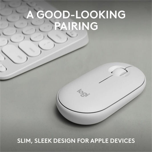 Logitech Pebble 2 Combo for Mac Wireless Keyboard and Mouse - Slim, Quiet, Portable in Tonal White