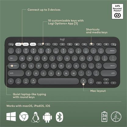 Logitech Pebble 2 Combo for Mac Wireless Keyboard and Mouse – Slim, Quiet, Portable, Recycled Plastic
