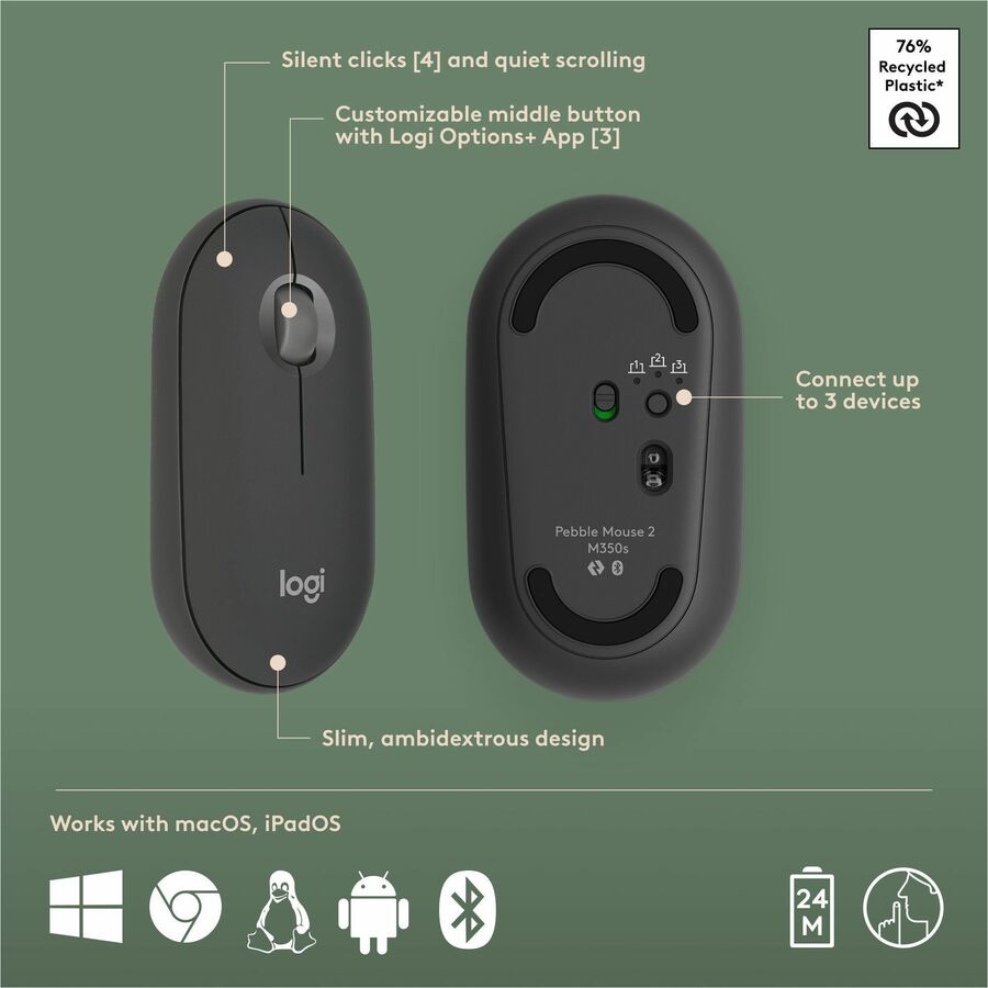 Logitech Pebble 2 Combo for Mac Wireless Keyboard and Mouse – Slim, Quiet, Portable, Recycled Plastic