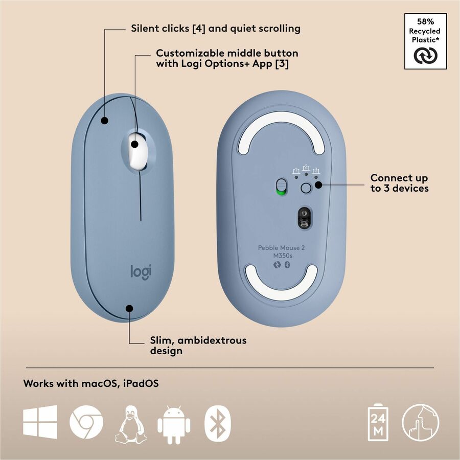 Logitech Pebble 2 Combo for Mac Wireless Keyboard and Mouse in Tonal Blue