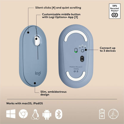 Logitech Pebble 2 Combo for Mac Wireless Keyboard and Mouse in Tonal Blue