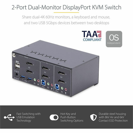 StarTech.com 2-Port Dual-Monitor DisplayPort KVM Switch (Part Number: P2DD46A2-KVM-SWITCH)