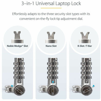 StarTech.com Universal Laptop Lock 6.6ft Security Cable for Noble Wedge, Nano, and K-Slot Devices